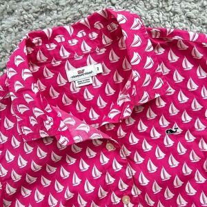 Vineyard Vines Shirt Womens 2 Pink Button Up Long Sleeve Sail Boats Nautical